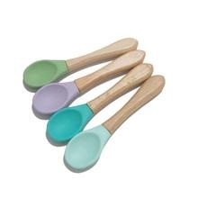 Cuchara de madera BPA de la alimentación infantil de la manija categoría alimenticia libre cuchara suave del bebé del silicón