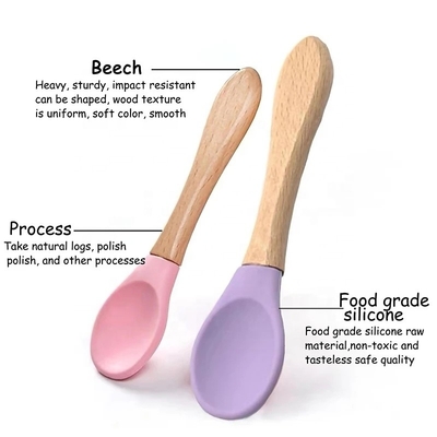 Cuchara de madera BPA de la alimentación infantil de la manija categoría alimenticia libre cuchara suave del bebé del silicón