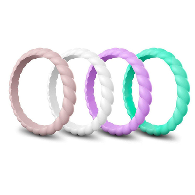 Negro apilable trenzado fino Ring Hypoallergenic Silicone Wedding Rings del deporte para las mujeres