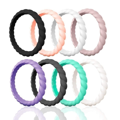 Negro apilable trenzado fino Ring Hypoallergenic Silicone Wedding Rings del deporte para las mujeres